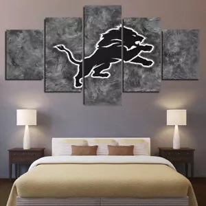 Detroit Lions Black & Gray NFL Football Team Logo 5 Piece Panel Canvas Wall Art - Picture 1 of 2