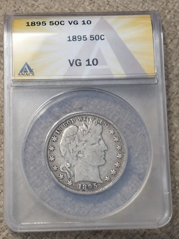 1895 Low Mintage Barber Half Dollar, ANACS VG 10, Strong for Grade Cover