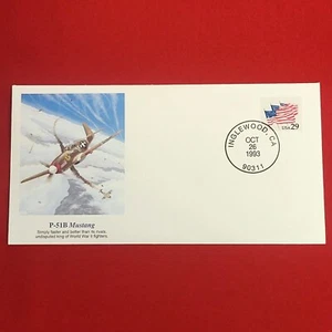 First Day of Issue P 51B Mustang Fighter Plane Stamp Cache Envelope - Picture 1 of 8