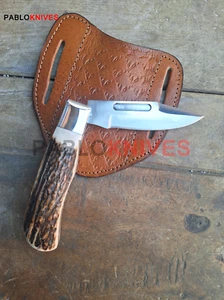 Cuchillo de supervivencia plegable premium hecho a mano J2 acero cuerno de ciervo de caza, exterior - Imagen 1 de 8
