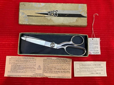 Vintage WISS 1940s Silver Plated Pinking Shears Original Box, Instructions, Tag - Image 1 of 4