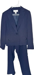 NWT Jones New York Women's  Navy Blue Pinstripe Pantsuit Linen Blend Size 10 - Picture 1 of 7