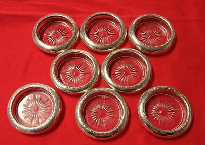 LOT OF 8 AMSTON STERLING SILVER GLASS COASTERS, PATTERN 144 - Image 1 of 4