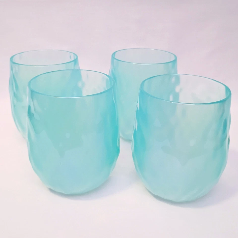 葡萄酒无茎水蓝色厚丙烯酸塑料岩石玻璃杯4件套 — 第 1/4 张图片