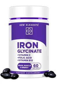 Iron Glycinate 50mg with Vitamin C, Folic Acid & B12 | Advanced Iron Supplement  - Picture 1 of 1