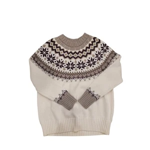 Boden Sweater Embellished Fair Isle Wool Jumper Sz 10 Cream Chunky British - Picture 1 of 9