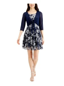 CONNECTED APPAREL Womens Navy 3/4 Sleeve Open Front Formal Cardigan Petites 14P - Picture 1 of 11