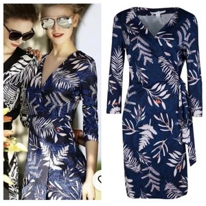$398 6 8 DVF Diane von Furstenberg Nuevo Vestido Julian Dos Hojas Indigo Seda Envolvente - Imagen 1 de 17