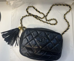 Chanel Vintage Black Tassel Camera Single Flap Crossbody Bag Purse Handbag - Picture 1 of 17