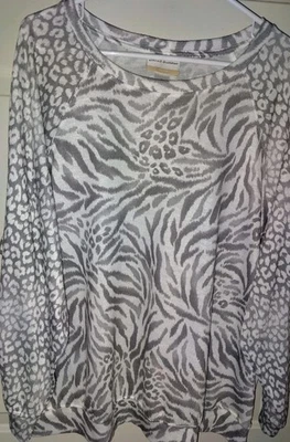 Top Alfred Dunner Estampado Animal Talla 2X Poliéster Blanco Gris Manga Larga  Foto 1 de 4