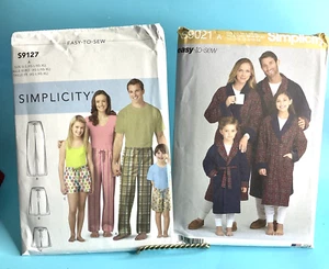 2 batas y pantalones de pijama familiares fáciles de coser Simplicity S9021 y S9127 talla XS-XL - Imagen 1 de 5