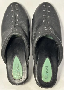 Fitzwell Black Heel Mules Platform block Black Leather Size 10 M Clogs 2” Heels - Picture 1 of 8