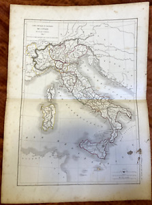 Ancienne Carte Scolaire 1846 Atlas Italie Sardaigne Sicile Botte Rome Venise