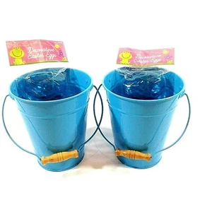 Easter Bucket Clear Colored Plastic Egg Set Blue Handle - Picture 1 of 3