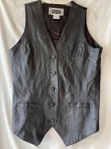 VINTAGE OTELLO PELLE, ADULT L BLACK LEATHER VEST, SATIN BACK, 39.5" CHEST, EUC - Picture 1 of 4