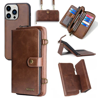 Funda tipo billetera magnética para iPhone 14 16 Pro Max 15 12 gran capacidad 13 ranuras para tarjetas Foto 1 de 4