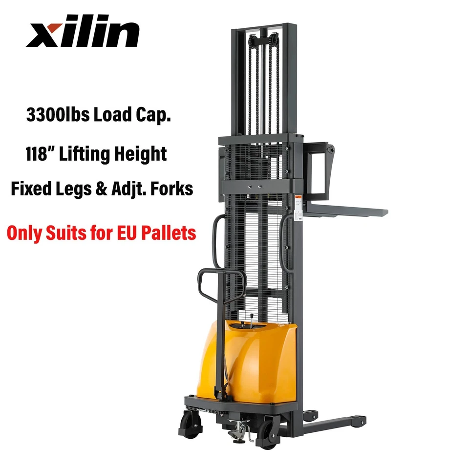 Apilador de patas fijas semi eléctrico XILIN 3300 lb 118" elevación/440 lb mini apilador manual Foto 1 de 1