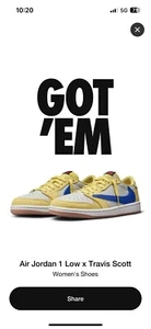 Size 10W/8.5M - Travis Scott x Air Jordan 1 Retro OG SP Low Canary Women’s - Picture 1 of 6