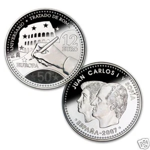 manueduc  12 EUROS  ESPAÑA 2007 50 ANIVERSARIO TRATADO DE ROMA 18,2 Gr PLATA - Picture 1 of 1