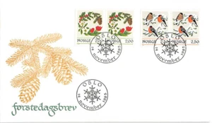 Stamps: First Day Cover, NORWAY, Christmas Wreaths, Birds, 1985, 4 Stamps - Picture 1 of 2