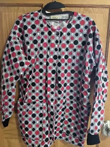 Vtg Tafford scrub jacket size small grey circles red and black medical uniform - Picture 1 of 4