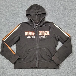 Harley Davidson Hoodie Girls Large Black Zip Sweatshirt Sweater Motorcycle READ* - Picture 1 of 13