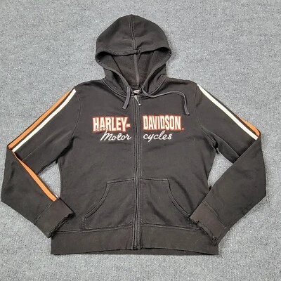 Harley Davidson Sudadera con Capucha Niñas Grande Negra Cremallera Sudadera Suéter Motocicleta LEER* Foto 1 de 4