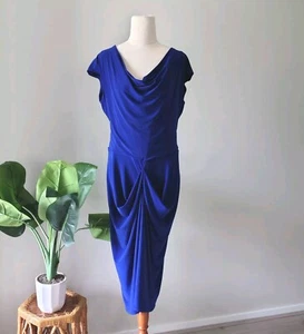 LEINA BROUGHTON Addison Size 16 Dress Cobalt Blue Stretch Knee Length Dress Cowl - Picture 1 of 8