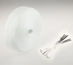Cabezal de escape de fibra de vidrio de 2" 50 pies cinta térmica envolvente blanca + kit de 10 lazos - Imagen 1 de 1