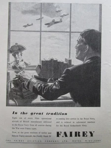 7/1946 PUB FAIREY FIREFLY MK IV KÄMPFER AUFKLÄRUNG ROYAL NETHERLANDS NAVY ANZEIGE - Bild 1 von 1