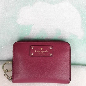 Kate Spade N.Y. Small Wallet Dani Burgundy Leather Coin ~ Zip Around ~4.5"x3.25" - Picture 1 of 18
