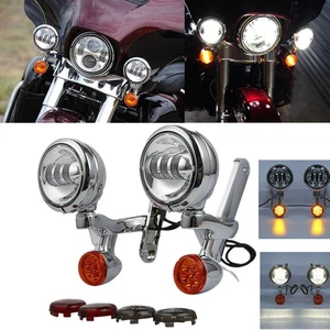 Fit For Harley Street Glide Auxiliary Fog Passing Light Brackets & Turn Signals - Picture 1 of 12