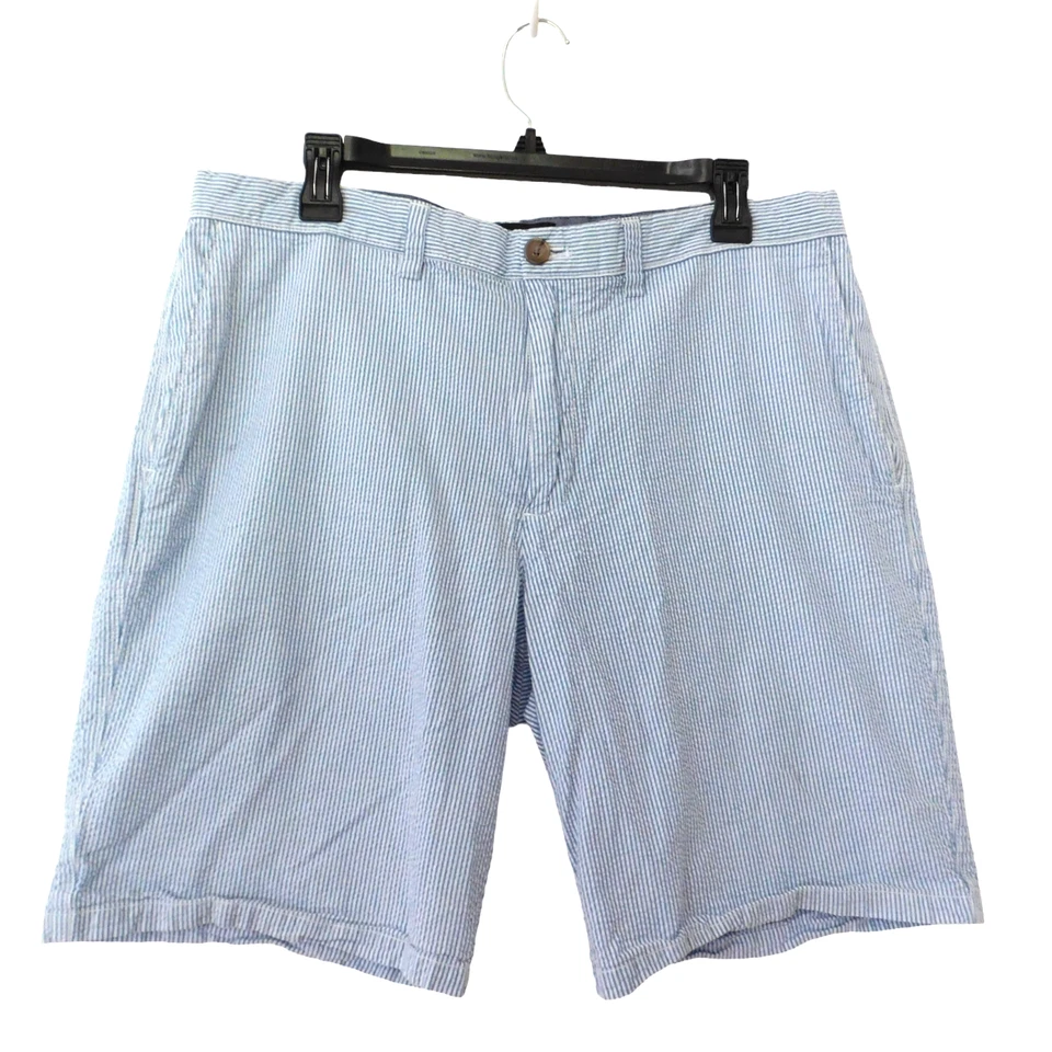 Banana Republic Aiden 35 Seersucker Chino Shorts Blue White Stripe Preppy - Image 1 of 4