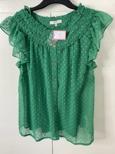 Julipa Womens Green Polka Dot Sheer Blouse With Vest - Size 26 NWT - Picture 1 of 8