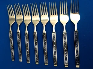 Gorham HACIENDA Mid Century Stainless Black Accent Salad Forks ~ Set of 8 - Picture 1 of 2