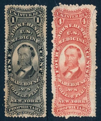 99c Start! RS114d, RS116d, John F. Henry Match & Medicine, revenue stamps - Image 1 of 4