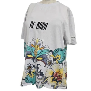 Camiseta BKYS RE-BORN M Borde Floral Gráfico Ropa de Calle Urbana Lujo Algodón Elástico - Imagen 1 de 10