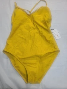 Women's Shell Stitch Bralette One Piece Swimsuit Shade & Shore Yellow Size M - Picture 1 of 5