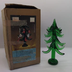Miniatur mundgeblasen Kunstglas grün 6" Weihnachtsbaum Sears Rehbock Vintage *LESEN* - Bild 1 von 13