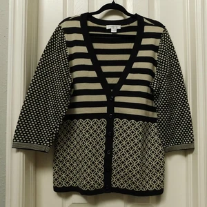 Christopher & Banks Multiple Pattern Sweater Cardigan ¾ Sleeve Button Up Large - Picture 1 of 7