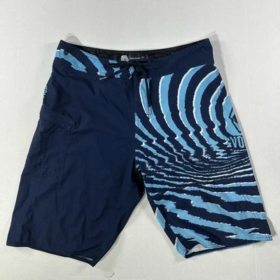 Volcom Mod-Tech Board Shorts Men’s 32 Blue Wave Stripe Swim Trunks Surf REPREVE - Image 1 of 4