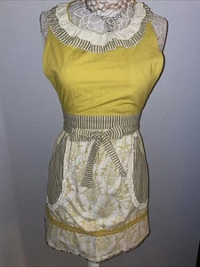 SUR LA TABLE Full Apron Kitchen Hostess Dress Embroidered Ribbon Trim Ruffle Top - Picture 1 of 14
