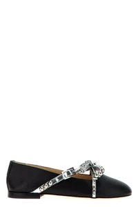 MACH & MACH Crystal Studs Jewel Bow Black Leather Ballerina Flats New&Authentic - Picture 1 of 4