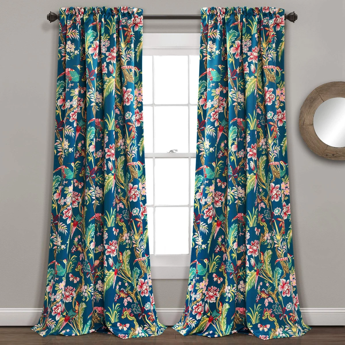 Boho Chic Light Filtering Curtains - 95 X 52 Inch Panel Pair, Turquoise & Navy, 100% Polyester, Rod Pocket - View #13