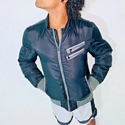 Guess Vintage Herren Thermore Isolierte Jacke Puffer Schwarz Grau Nylon Poly - Bild 1 von 4