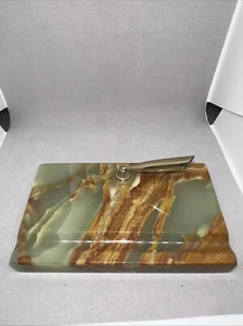 Unbranded Green & Brown Onyx Fountain Pen Desk Stand Vintage Single Holder Tray - Picture 1 of 13