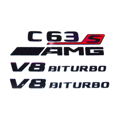 Insignia emblema biturbo negro brillante C63S AMG V8 para Mercedes W205 C205 C63 Clase C Foto 1 de 4