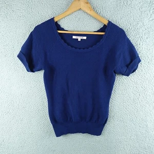 Review Womens Top 12 Blue Short Sleeve Knit Roll Sleeve Navy Work Career Office - Picture 1 of 7