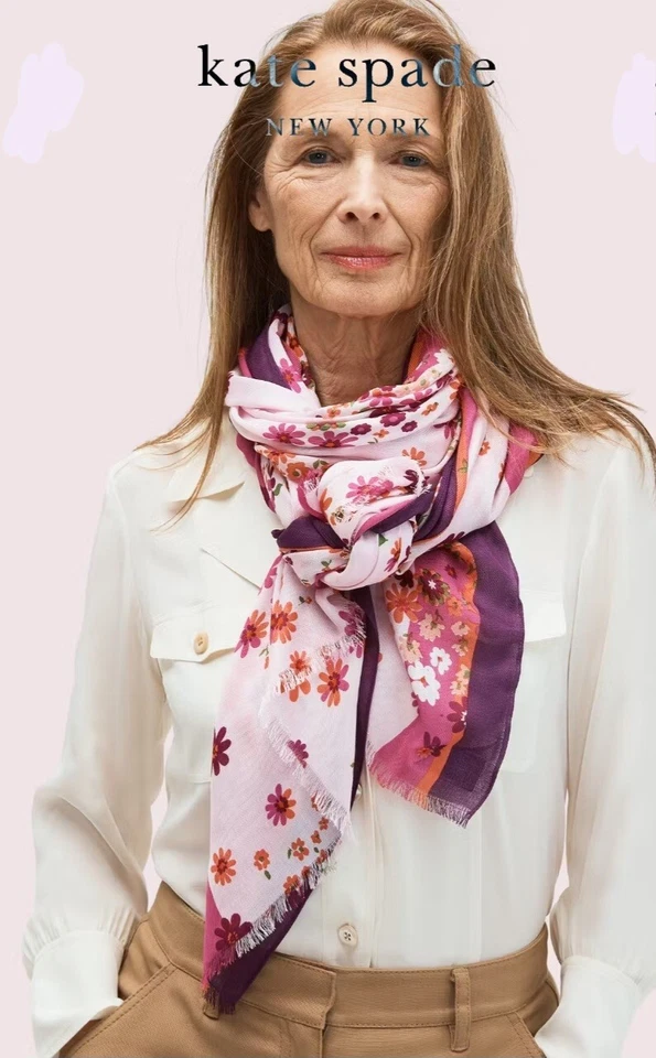 Bufanda Flor Oblonga Kate Spade Bora Flora HALLAZGO RARO. 80"Lx30"W 100% Viscosa  Foto 1 de 4