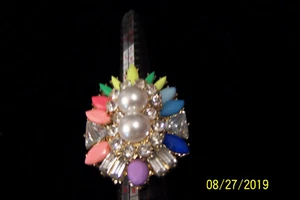 Ladies New Neon Stones & Faux Pearl Fashion Statement Ring-7 - Bild 1 von 3